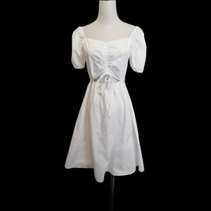🦩🦩🦩Classic White Tie-Front Puff Sleeve Dress